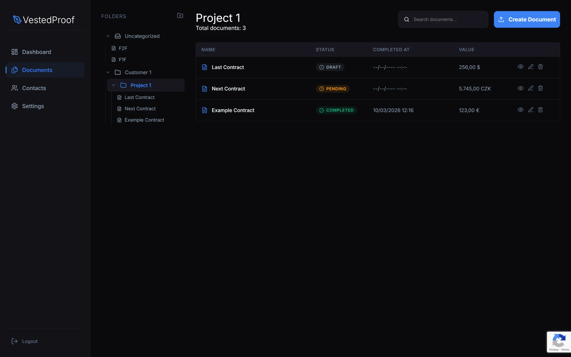 VestedProof e-Signature Step